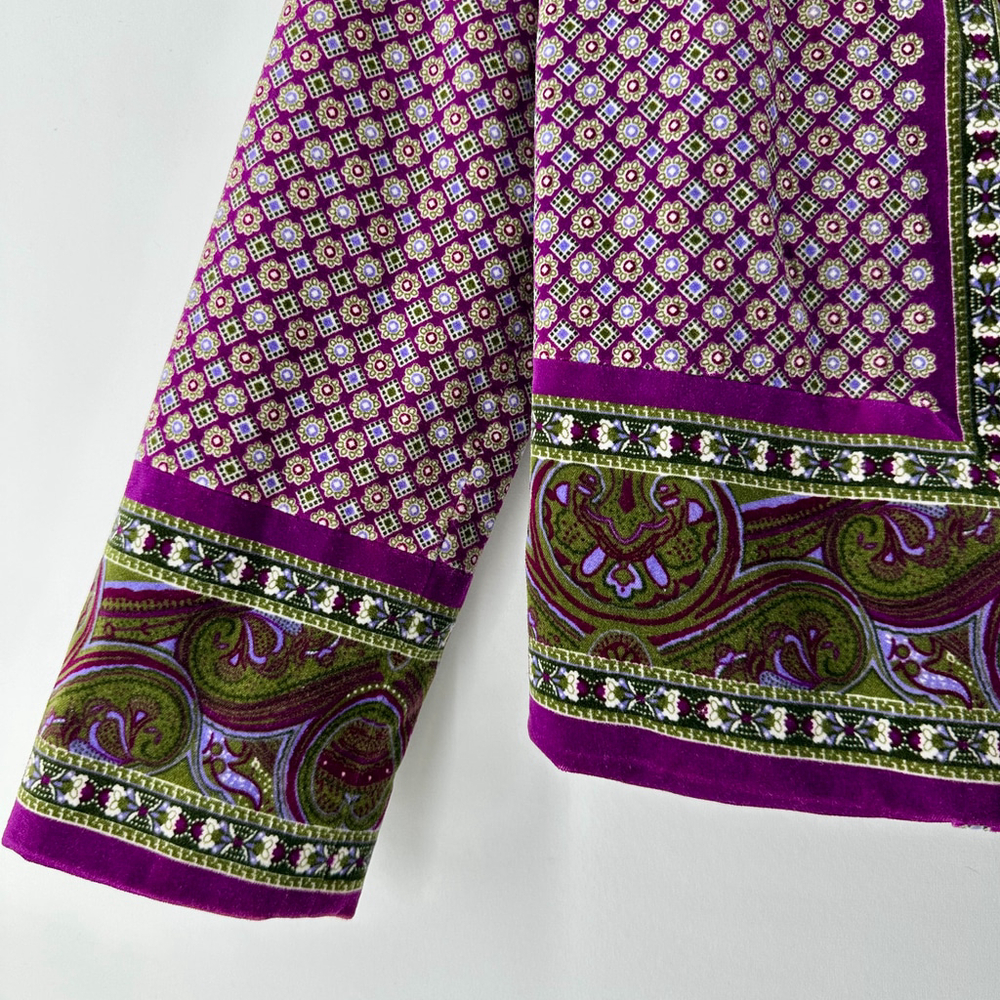 ISAAC MIZRAHI Purple Green VELVET Paisley Blazer Bohemian SUIT JACKET WOMENS M - Picture 4 of 11